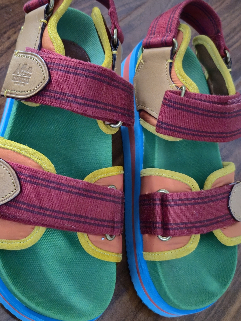 Colorblock Platform Sandal in Red, Yellow & Green - Picture 2 of 3